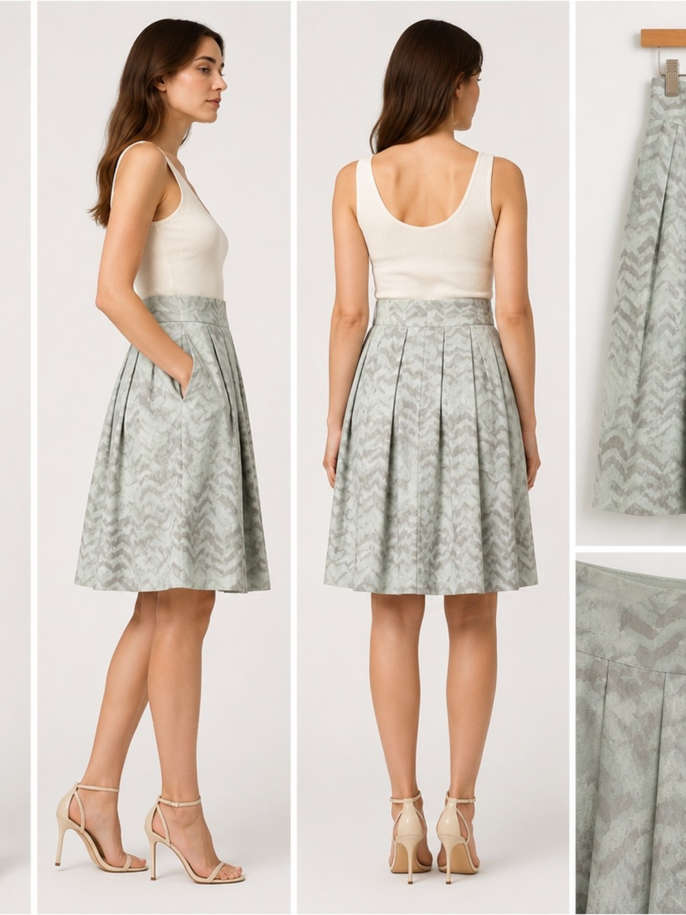 Armani Collezioni Sage Chevron Pleated Midi Skirt